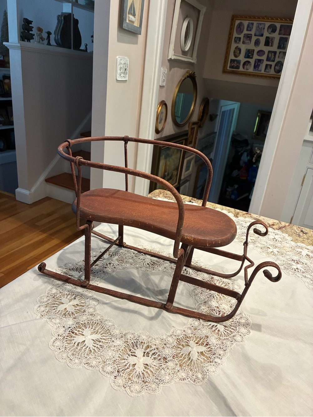 Decorative Antique Sled, Wrought Iron with a Wood Seat